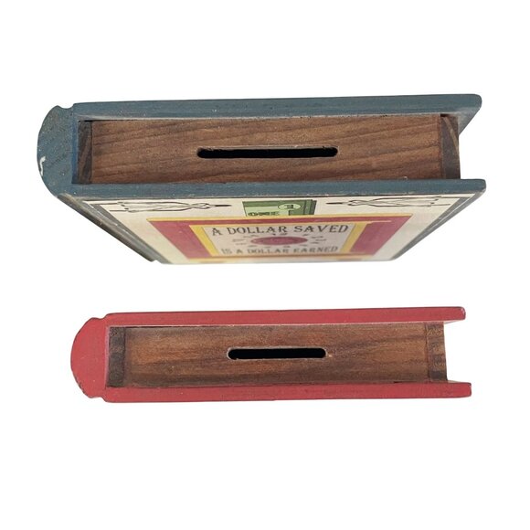 Vintage 2002 Tender Heart Treasures Book Shaped Wood Piggy Bank Set of 2 - Picture 3 of 8